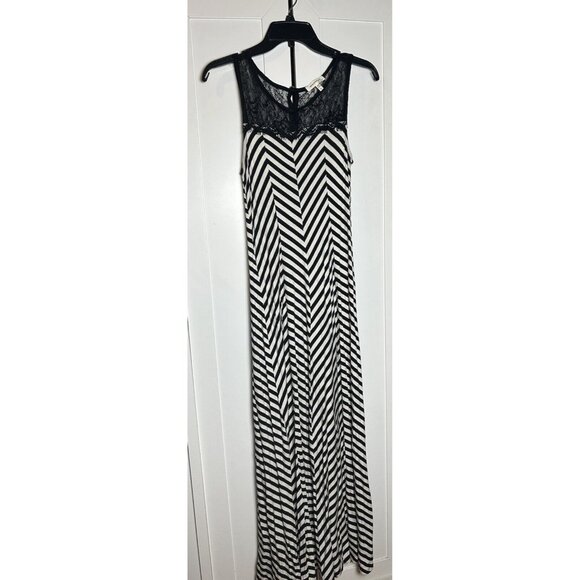 MONTEAU WOMEN'S STRIPED LACE‎ TANK MAXI DRESS BLACK & WHITE Large - Picture 3 of 8